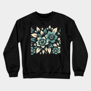 Teal Floral Motif Crewneck Sweatshirt